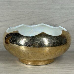 Vtg MCM 22K Gold Gilt Luster Hand Painted Pottery Planter Bowl Pearl China #303